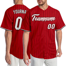 Load image into Gallery viewer, Custom Red Black Pinstripe White-Black Authentic Baseball Jersey