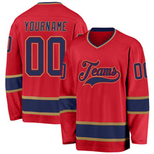 Load image into Gallery viewer, Custom Red Navy-Old Gold Hockey Jersey