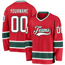 Load image into Gallery viewer, Custom Red White-Green Hockey Jersey