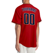 Load image into Gallery viewer, Custom Red Navy-Old Gold Authentic Baseball Jersey