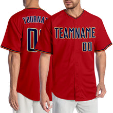 Load image into Gallery viewer, Custom Red Navy-Old Gold Authentic Baseball Jersey