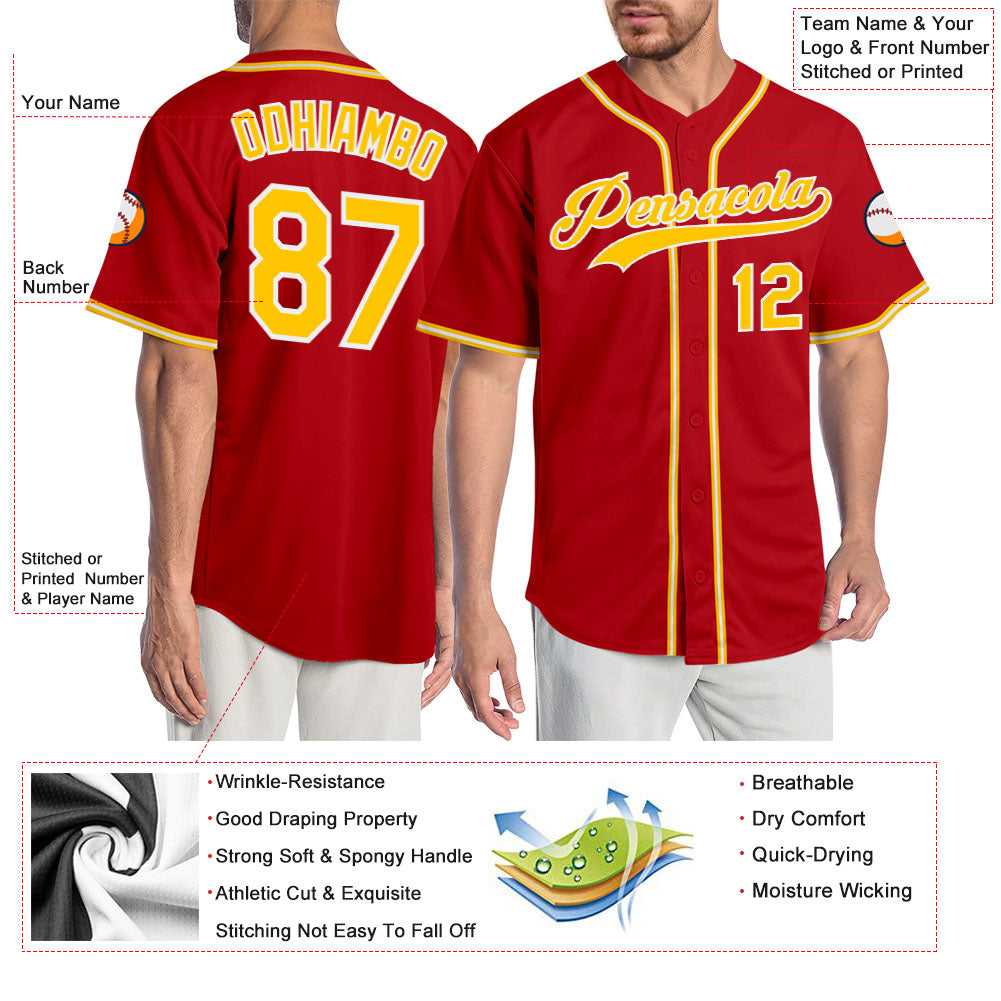 Cheap Custom Red Gold-White Authentic Baseball Jersey Free Shipping –  CustomJerseysPro