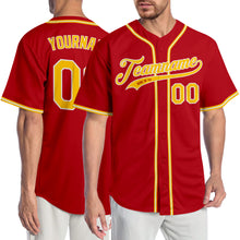 Load image into Gallery viewer, Custom Red Gold-White Authentic Baseball Jersey