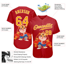 Load image into Gallery viewer, Custom Red Gold-White 3D Pattern Design Cute Tiger Authentic Baseball Jersey