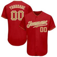 Load image into Gallery viewer, Custom Red Old Gold-White Authentic Baseball Jersey
