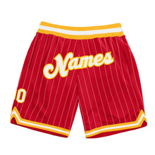 Загрузить изображение в средство просмотра галереи, Custom Red White Pinstripe White-Gold Authentic Basketball Shorts