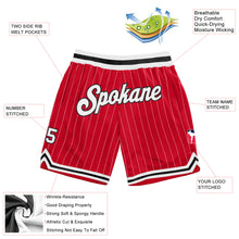 Laden Sie das Bild in den Galerie-Viewer, Custom Red White Pinstripe White-Black Authentic Basketball Shorts