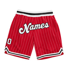 Laden Sie das Bild in den Galerie-Viewer, Custom Red White Pinstripe White-Black Authentic Basketball Shorts