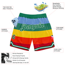 Laden Sie das Bild in den Galerie-Viewer, Custom Red Kelly Green-White 3D Pattern Design Rainbow Authentic Basketball Shorts