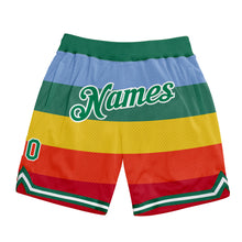Laden Sie das Bild in den Galerie-Viewer, Custom Red Kelly Green-White 3D Pattern Design Rainbow Authentic Basketball Shorts
