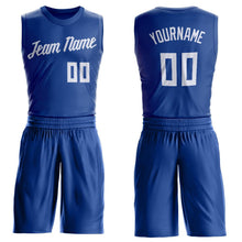 Load image into Gallery viewer, Custom Royal White Round Neck Suit Basketball Jersey