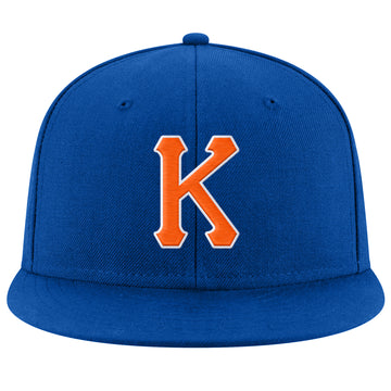 Custom Royal Orange-White Stitched Adjustable Snapback Hat