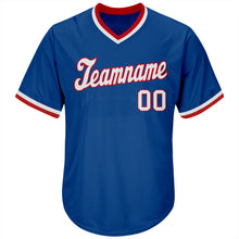 Charger l'image dans la galerie, Custom Royal White-Red Authentic Throwback Rib-Knit Baseball Jersey Shirt