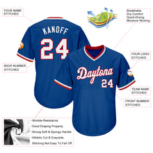Charger l'image dans la galerie, Custom Royal White-Red Authentic Throwback Rib-Knit Baseball Jersey Shirt