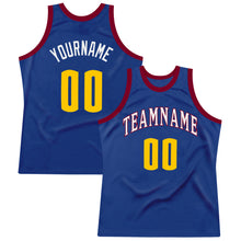 Load image into Gallery viewer, Custom Royal Gold-Maroon Authentic Throwback Basketball Jersey