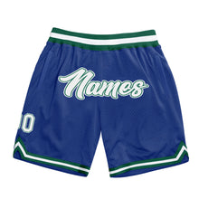 Laden Sie das Bild in den Galerie-Viewer, Custom Royal White-Kelly Green Authentic Throwback Basketball Shorts