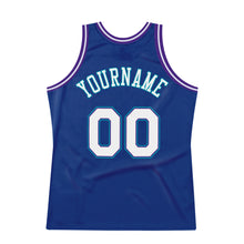 Load image into Gallery viewer, Custom Royal White-Purple Authentic Throwback Basketball Jersey