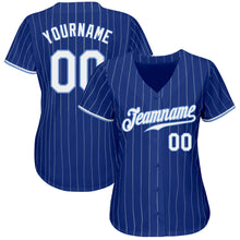 Load image into Gallery viewer, Custom Royal White Pinstripe White-Light Blue Authentic Baseball Jersey