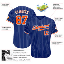 Load image into Gallery viewer, Custom Royal White Pinstripe Orange-White Authentic Baseball Jersey