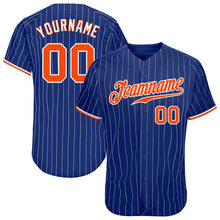 Load image into Gallery viewer, Custom Royal White Pinstripe Orange-White Authentic Baseball Jersey