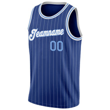Load image into Gallery viewer, Custom Royal White Pinstripe Light Blue-White Authentic Basketball Jersey