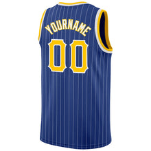 Load image into Gallery viewer, Custom Royal White Pinstripe Gold-White Authentic Basketball Jersey