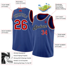 Load image into Gallery viewer, Custom Royal White Pinstripe Red-Black Authentic Basketball Jersey