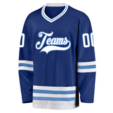 Laden Sie das Bild in den Galerie-Viewer, Custom Royal White-Light Blue Hockey Jersey