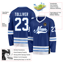 Laden Sie das Bild in den Galerie-Viewer, Custom Royal White-Light Blue Hockey Jersey