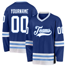 Laden Sie das Bild in den Galerie-Viewer, Custom Royal White-Light Blue Hockey Jersey
