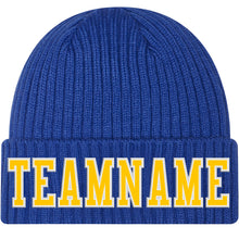 Charger l'image dans la galerie, Custom Royal Gold-White Stitched Cuffed Knit Hat