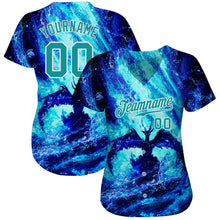 Загрузить изображение в средство просмотра галереи, Custom Royal Teal-White 3D Pattern Design Water Dragon Authentic Baseball Jersey
