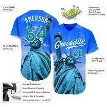 Laden Sie das Bild in den Galerie-Viewer, Custom Royal Kelly Green-White 3D Pattern Design Statue Of Liberty Authentic Baseball Jersey