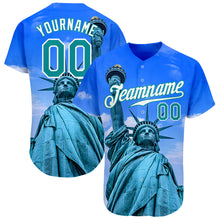 Laden Sie das Bild in den Galerie-Viewer, Custom Royal Kelly Green-White 3D Pattern Design Statue Of Liberty Authentic Baseball Jersey
