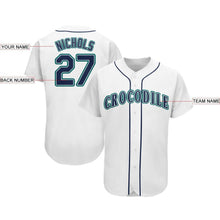 Laden Sie das Bild in den Galerie-Viewer, Custom White Navy-Teal Baseball Jersey