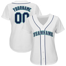 Laden Sie das Bild in den Galerie-Viewer, Custom White Navy-Teal Baseball Jersey