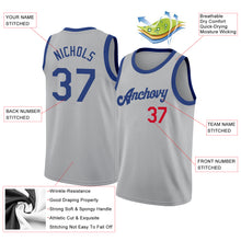 Load image into Gallery viewer, Custom Gray Royal-Red Round Neck Rib-Knit Basketball Jersey