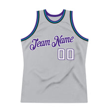 Load image into Gallery viewer, Custom Gray White-Purple Authentic Throwback Basketball Jersey