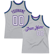 Load image into Gallery viewer, Custom Gray White-Purple Authentic Throwback Basketball Jersey