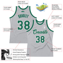 Load image into Gallery viewer, Custom Gray Kelly Green-White Authentic Throwback Basketball Jersey