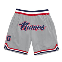 Load image into Gallery viewer, Custom Gray Navy-Red Authentic Throwback Basketball Shorts