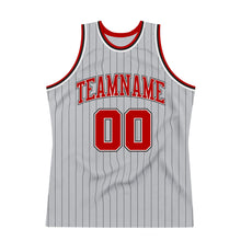 Load image into Gallery viewer, Custom Gray Black Pinstripe Red-White Authentic Basketball Jersey
