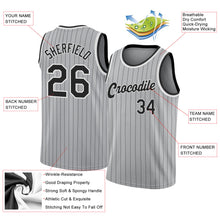 Laden Sie das Bild in den Galerie-Viewer, Custom Gray Black Pinstripe Black-White Authentic Basketball Jersey