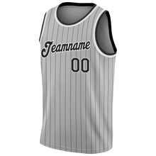 Laden Sie das Bild in den Galerie-Viewer, Custom Gray Black Pinstripe Black-White Authentic Basketball Jersey