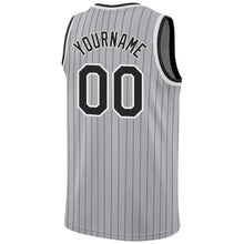 Laden Sie das Bild in den Galerie-Viewer, Custom Gray Black Pinstripe Black-White Authentic Basketball Jersey
