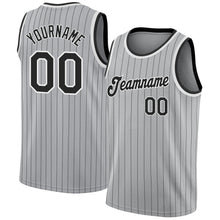 Laden Sie das Bild in den Galerie-Viewer, Custom Gray Black Pinstripe Black-White Authentic Basketball Jersey