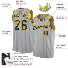 Laden Sie das Bild in den Galerie-Viewer, Custom Gray Black Pinstripe Black-Gold Authentic Basketball Jersey