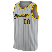 Laden Sie das Bild in den Galerie-Viewer, Custom Gray Black Pinstripe Black-Gold Authentic Basketball Jersey