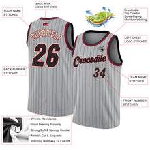 Laden Sie das Bild in den Galerie-Viewer, Custom Gray Black Pinstripe Black-Maroon Authentic Basketball Jersey