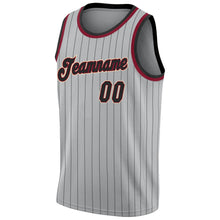 Laden Sie das Bild in den Galerie-Viewer, Custom Gray Black Pinstripe Black-Maroon Authentic Basketball Jersey